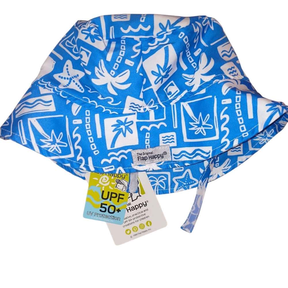 3/$8 Flap Happy Tropical Blue and White Bucket Hat